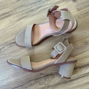 Vici Beige Block Heel Ankle Strap Sandals